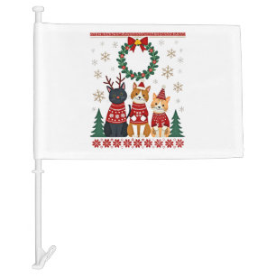 Three Cat Funny Christmas Cat Ugly Xmas Sweater Me Car Flag