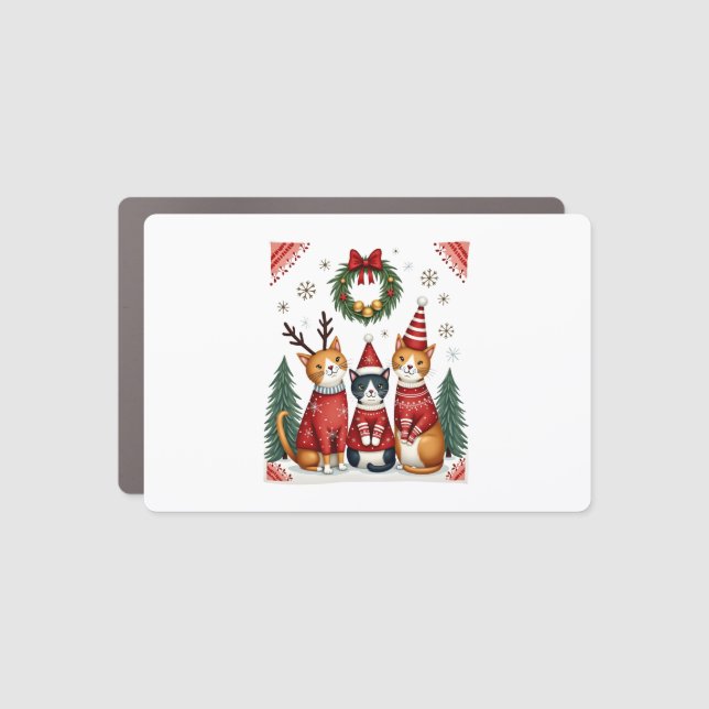 Three Cat Funny Christmas Cat Ugly Xmas Sweater Me Car Magnet (Front)