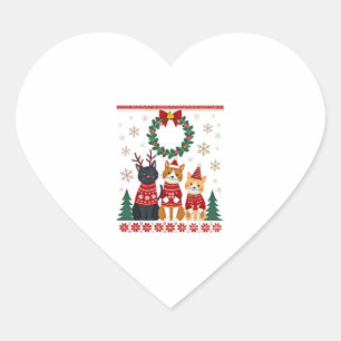 Three Cat Funny Christmas Cat Ugly Xmas Sweater Me Heart Sticker