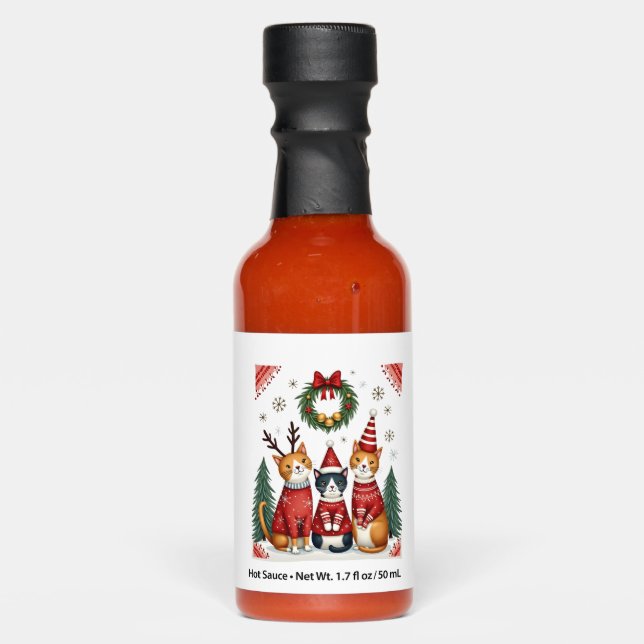 Three Cat Funny Christmas Cat Ugly Xmas Sweater Me Hot Sauces (Front)