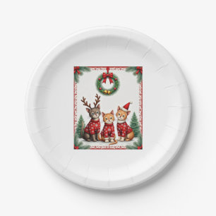 Three Cat Funny Christmas Cat Ugly Xmas Sweater Me Paper Plates