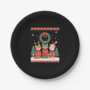 Three Cat Funny Christmas Cat Ugly Xmas Sweater Me Paper Plates