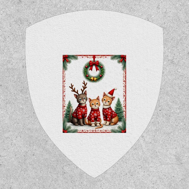 Three Cat Funny Christmas Cat Ugly Xmas Sweater Me Patch (Front)