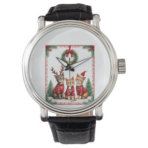 Three Cat Funny Christmas Cat Ugly Xmas Sweater Me Watch