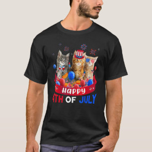 Three Cat Happy 4th Of July Balloon Independence T-Shirt