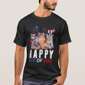 Three Cat Happy 4th Of July Balloon Lover Independ T-Shirt