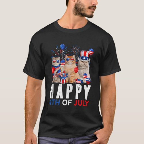 Three Cat Happy 4th Of July Balloon Lover Independ T_Shirt