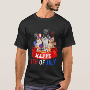 Three Cat Happy 4th Of July Balloon Lover Independ T-Shirt