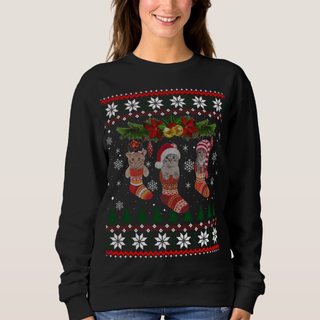 Three Cat In Sock Funny Christmas Cat Ugly Xmas Sw Sweatshirt (Front)