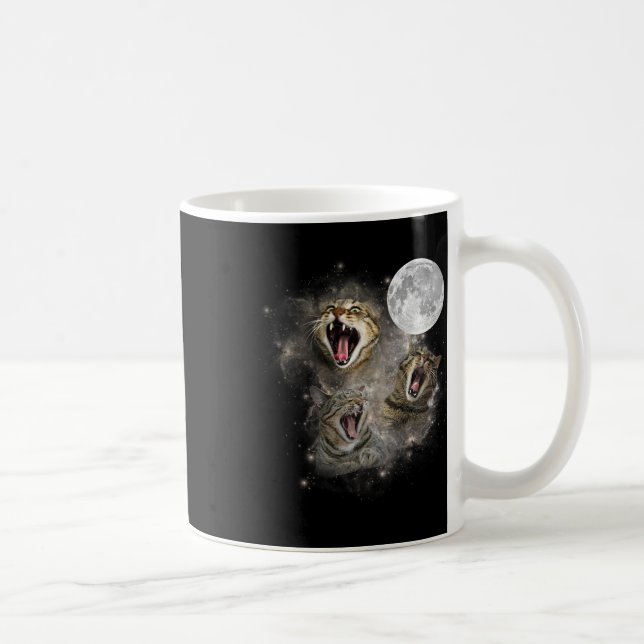 Three Cat Meow Moon Funny Weird Cursed Meme  Coffee Mug (Right)