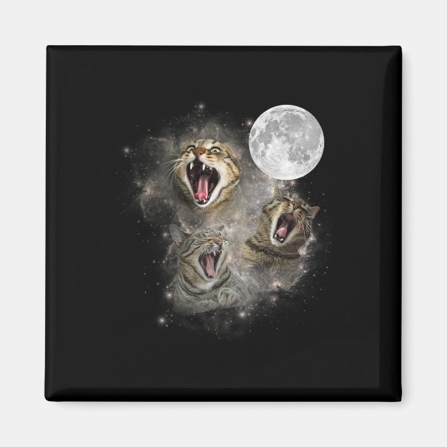 Three Cat Meow Moon Funny Weird Cursed Meme  Magnet (Front)