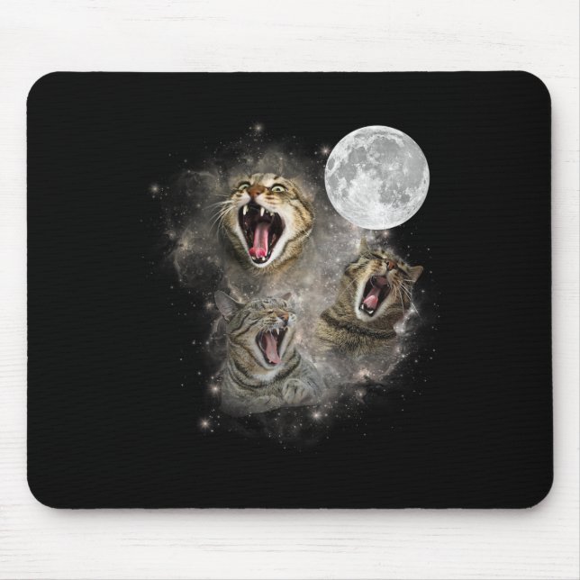 Three Cat Meow Moon Funny Weird Cursed Meme  Mouse Pad (Front)