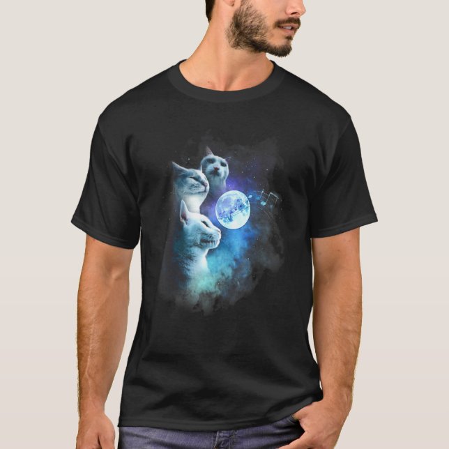 Three Cat Moon 3 Wolfs Cute Kitten  Cat T-Shirt (Front)