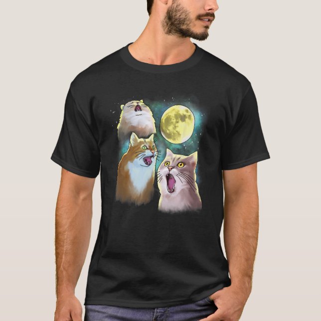 Three Cat Moon 3 Wolfs Funny Parody T-Shirt (Front)