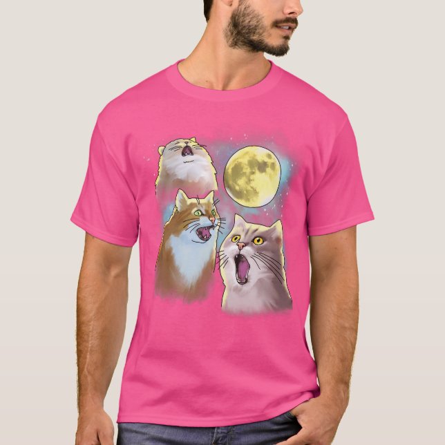 Three Cat Moon 3 Wolfs Funny Parody T-Shirt (Front)