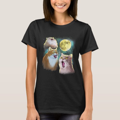 Three Cat Moon 3 Wolfs Funny Parody T_Shirt