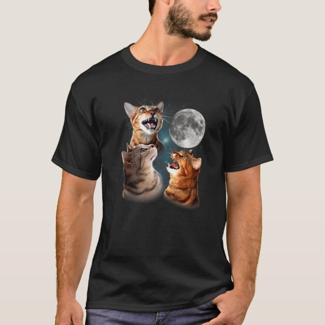 Three Cat Moon Cute Kitten Graphic Retro T-Shirt (Front)