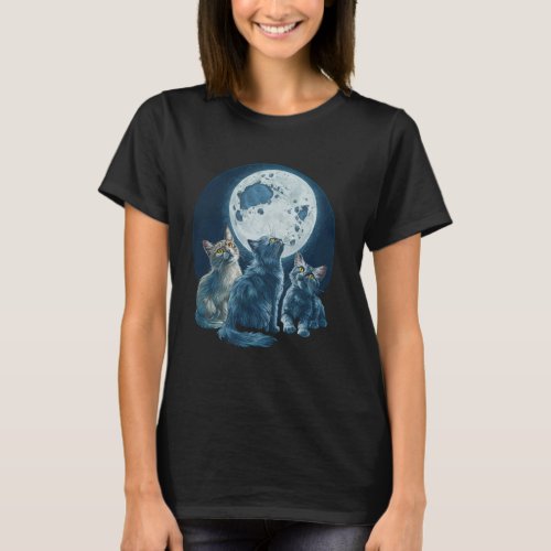 Three Cat Moon Funny Lazy Animals Howling Parody M T-Shirt