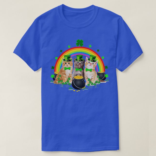 Three Cat St Patricks Day Kitty Kitten Lover Irish T-Shirt (Design Front)