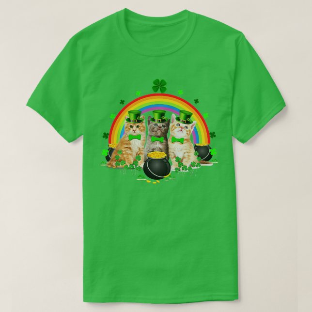 Three Cat St Patricks Day Kitty Kitten Lover Irish T-Shirt (Design Front)