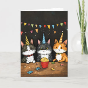 Three Cats Birthday Retro Cartoon Holiday Card