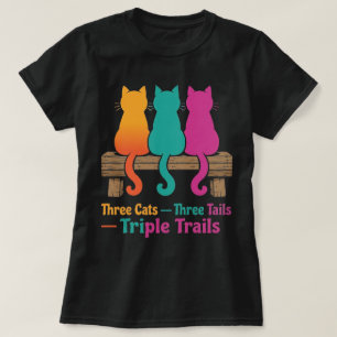 Three Cats Fence Colorful Tails Art T-Shirt