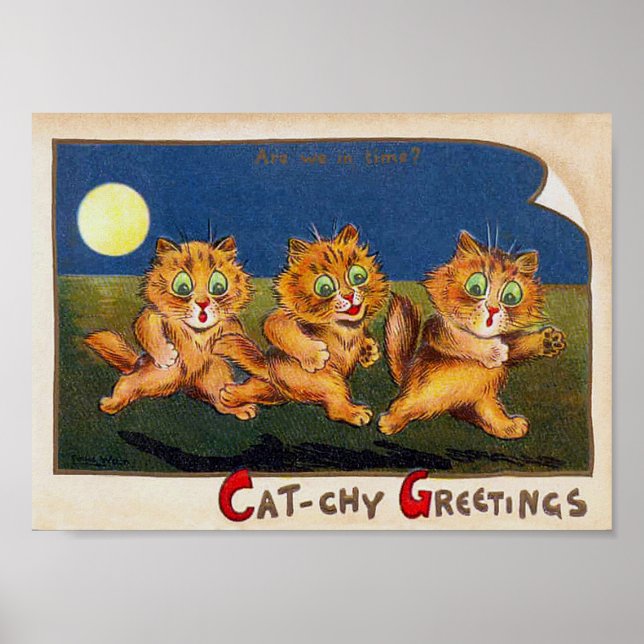 Three Cats in a Hurry, Louis Wain Poster (Front)