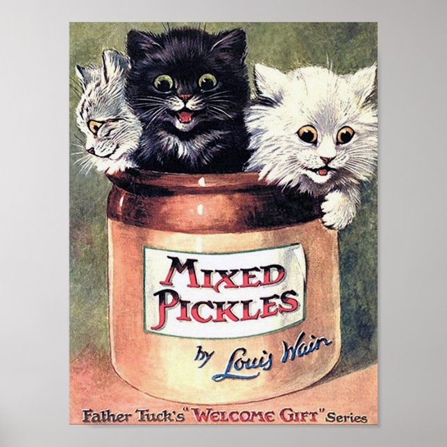 Three Cats in a Pickle Jar, Louis Wain Poster (Front)