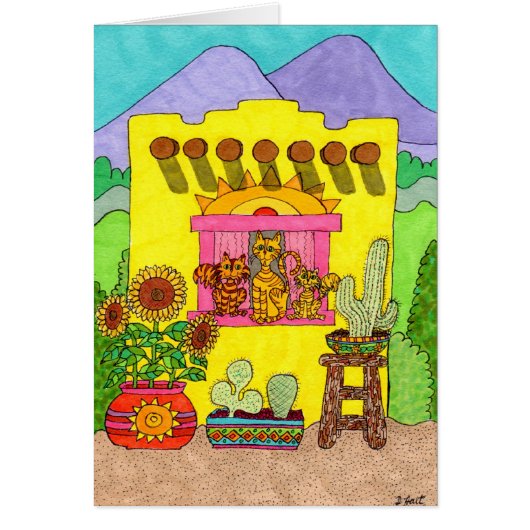 Three Cats in a Yellow Adobe House Cards (Front)