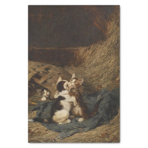 Three Cats in Straw by Julius Adams Tissue Paper