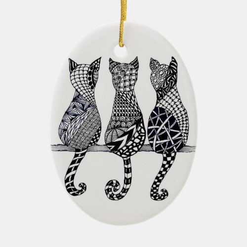 Three Cats Meow optional personalization Ceramic Ornament