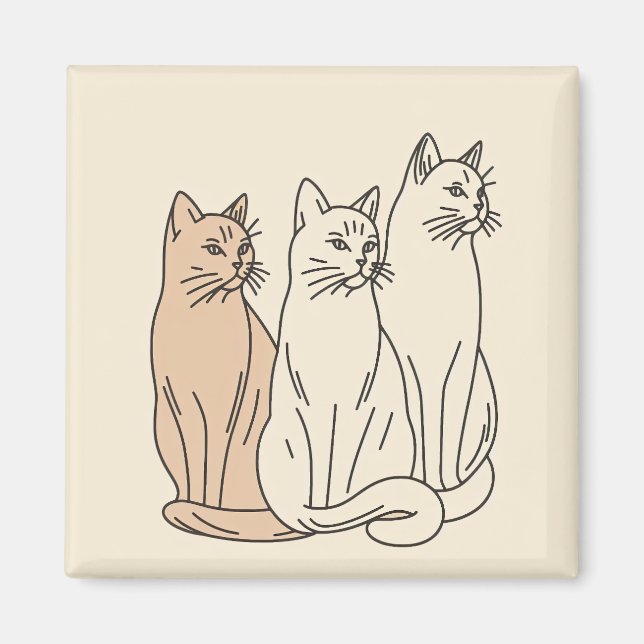 Three Cats Minimalist Line Art Magnet (Front)