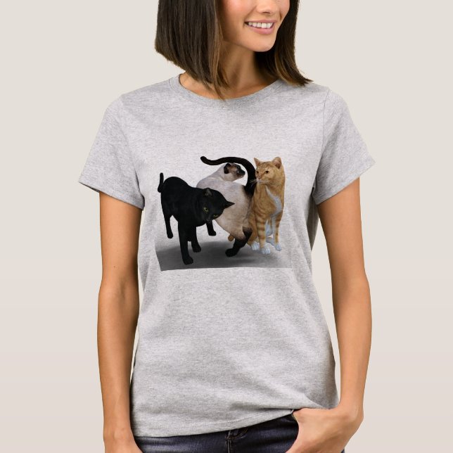 Three Cats On Front And Back T-Shirt (Front)