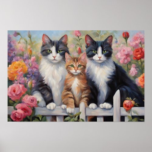 Three Cats On The Fence Poster