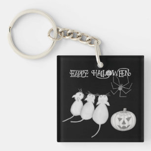 Three Cats, Pumpkin, and Spider Halloween Keychain