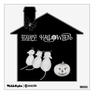 Three Cats, Pumpkin, and Spider Halloween Wall Decal