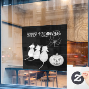 Three Cats, Pumpkin, and Spider Halloween Window Cling