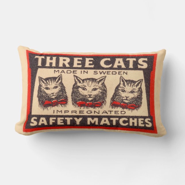 Three Cats Safety Matches Label Lumbar Pillow (Front)