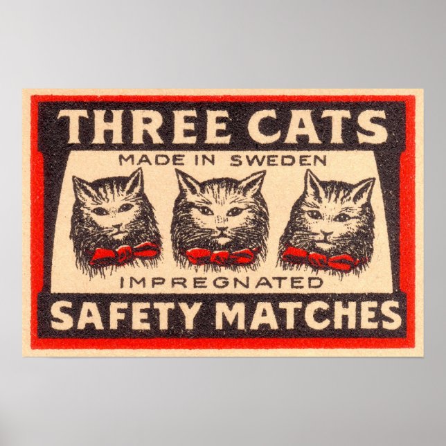 Three Cats Safety Matches Label Poster (Front)