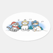 Three Cats singing Christmas Carols in the Snow Cl