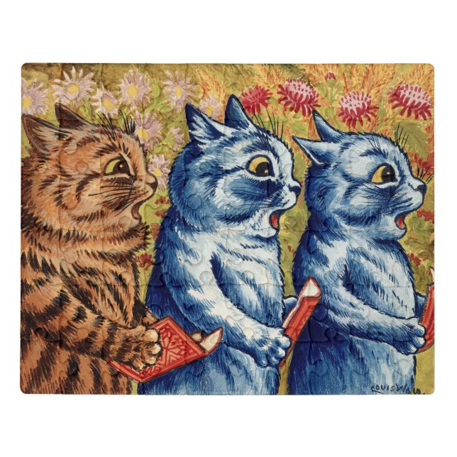 Three cats singing. Gouache by Louis Wain, 1925 Jigsaw Puzzle (Puzzle Horizontal)