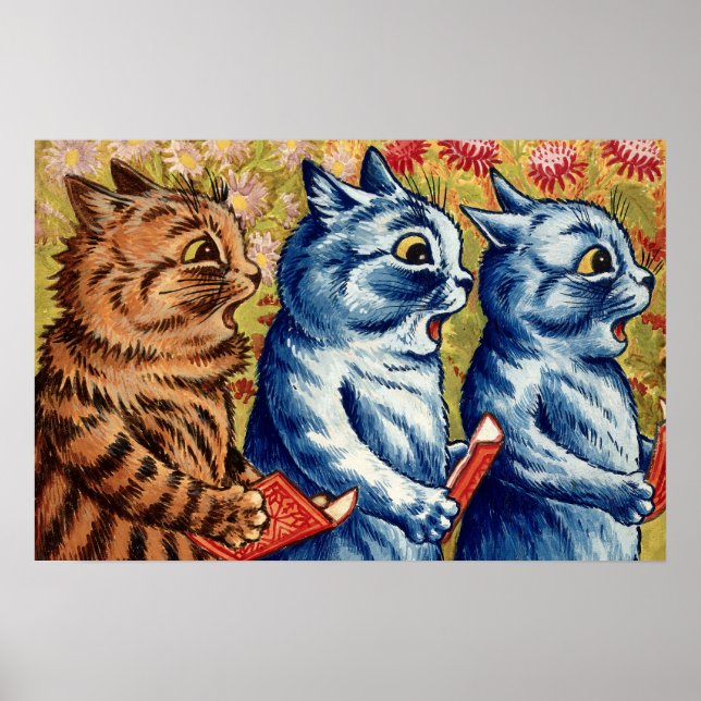 Three cats singing. Gouache by Louis Wain, 1925 Poster (Front)