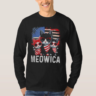 Three Cats Sunglasses Merica Cat American Flag 4th T-Shirt