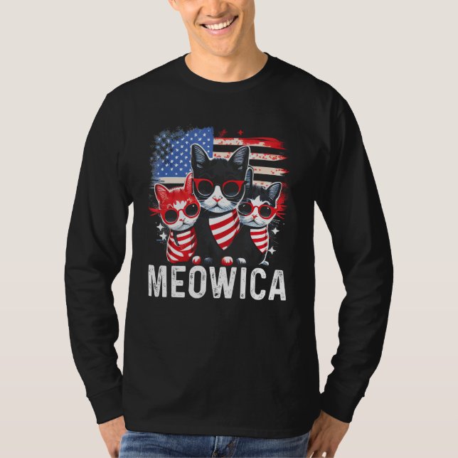 Three Cats Sunglasses Merica Cat American Flag 4th T-Shirt (Front)