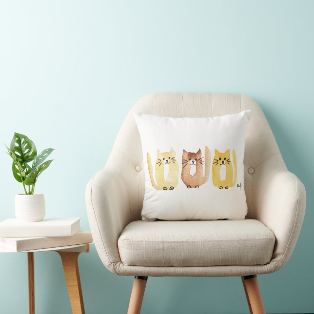 Three Cats Throw Pillow (Chair)