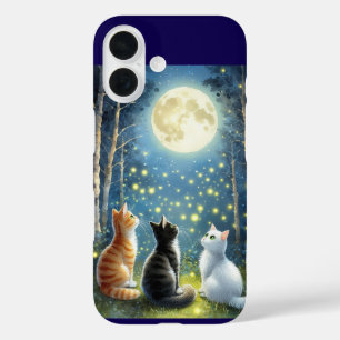 Three Cats Under the Full Moon iPhone 16 Case