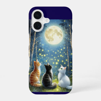 Three Cats Under the Full Moon iPhone 16 Case