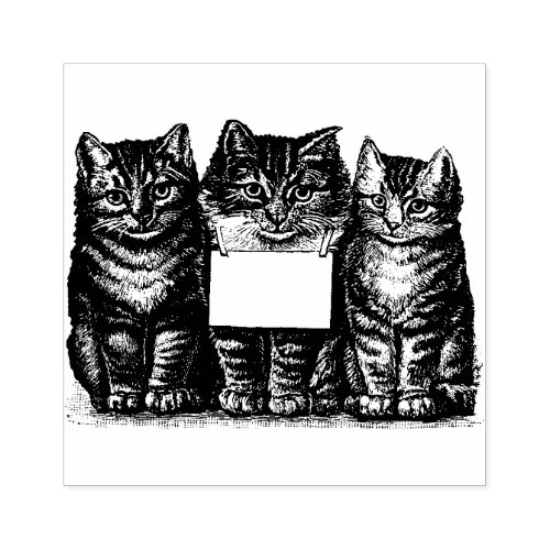 Three Cats Vintage Art  Rubber Stamp