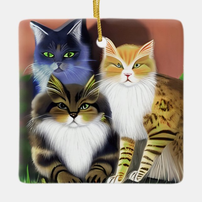 Three Cats with an Attitude Ceramic Ornament (Front)
