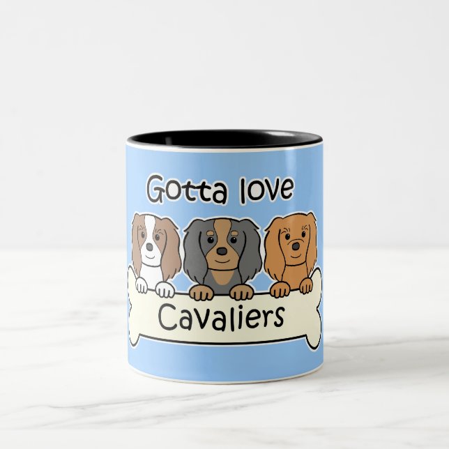 Three Cavalier King Charles Spaniels Two-Tone Coffee Mug (Center)